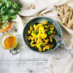 Poêlée de céleri-rave sans gluten à l'ail gingembre et curcuma