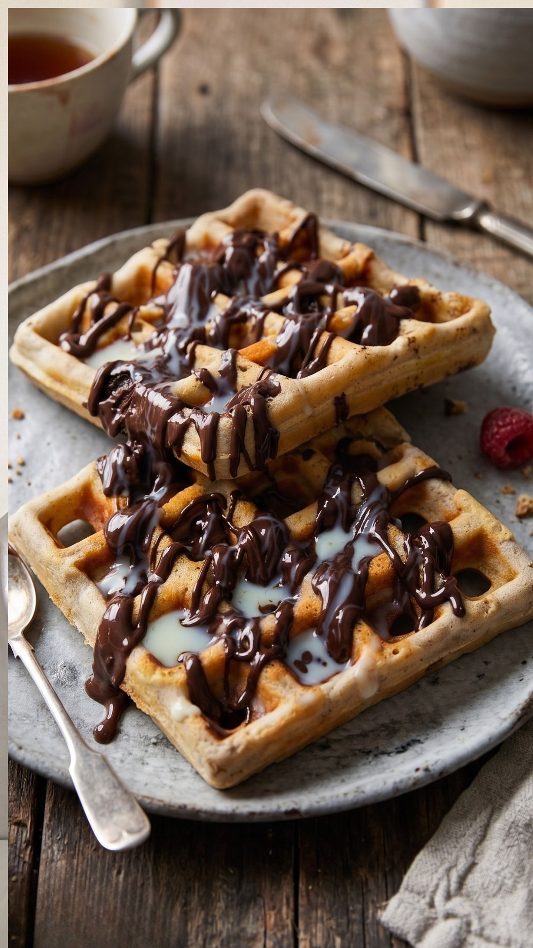 Gaufres sans gluten et sans lactose croustillantes et moelleuses avec farine de riz farine de sarrasin empilées sur assiette