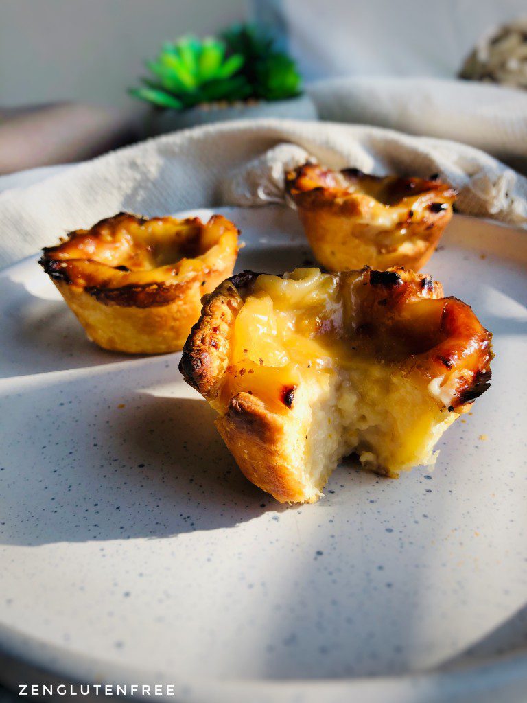 Ceci est une photographie de Flan façon pasteis sans gluten vegan