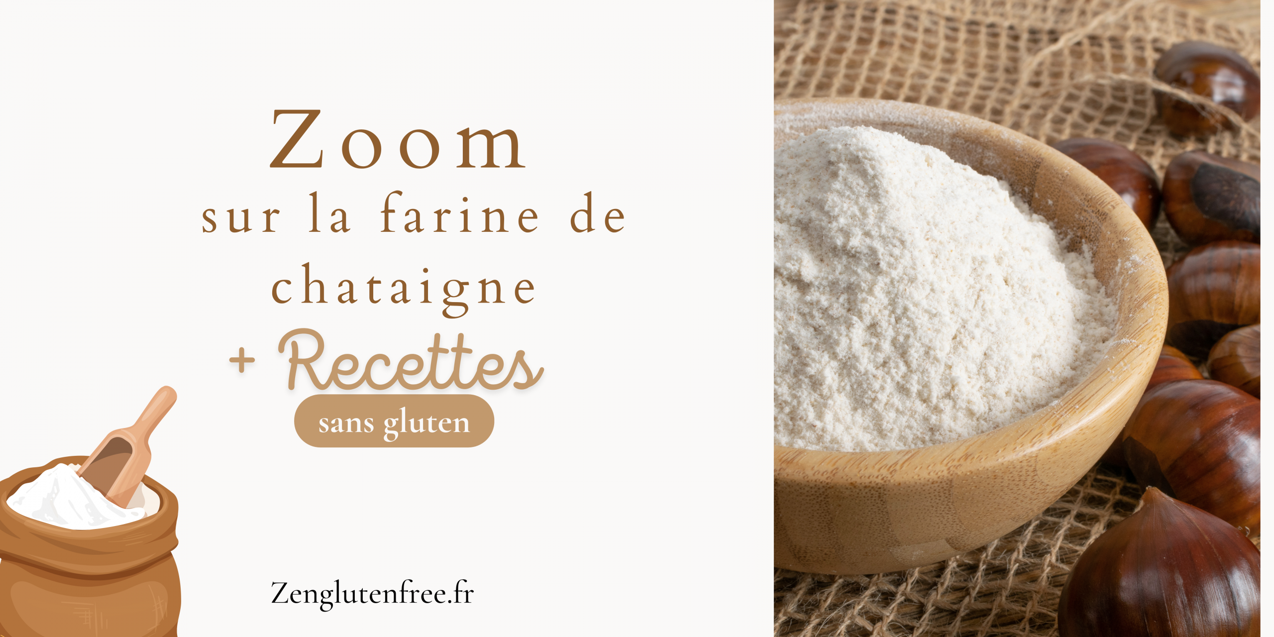 Farine de châtaigne disposée dans un bol en bois avec des châtaignes fraîches